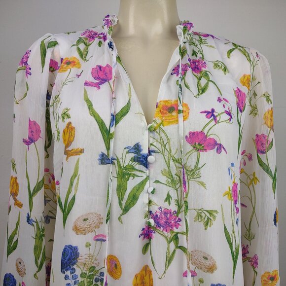 NWT Joie white floral layered V-Neck long sleeve blouse top ladies Large - Picture 2 of 8